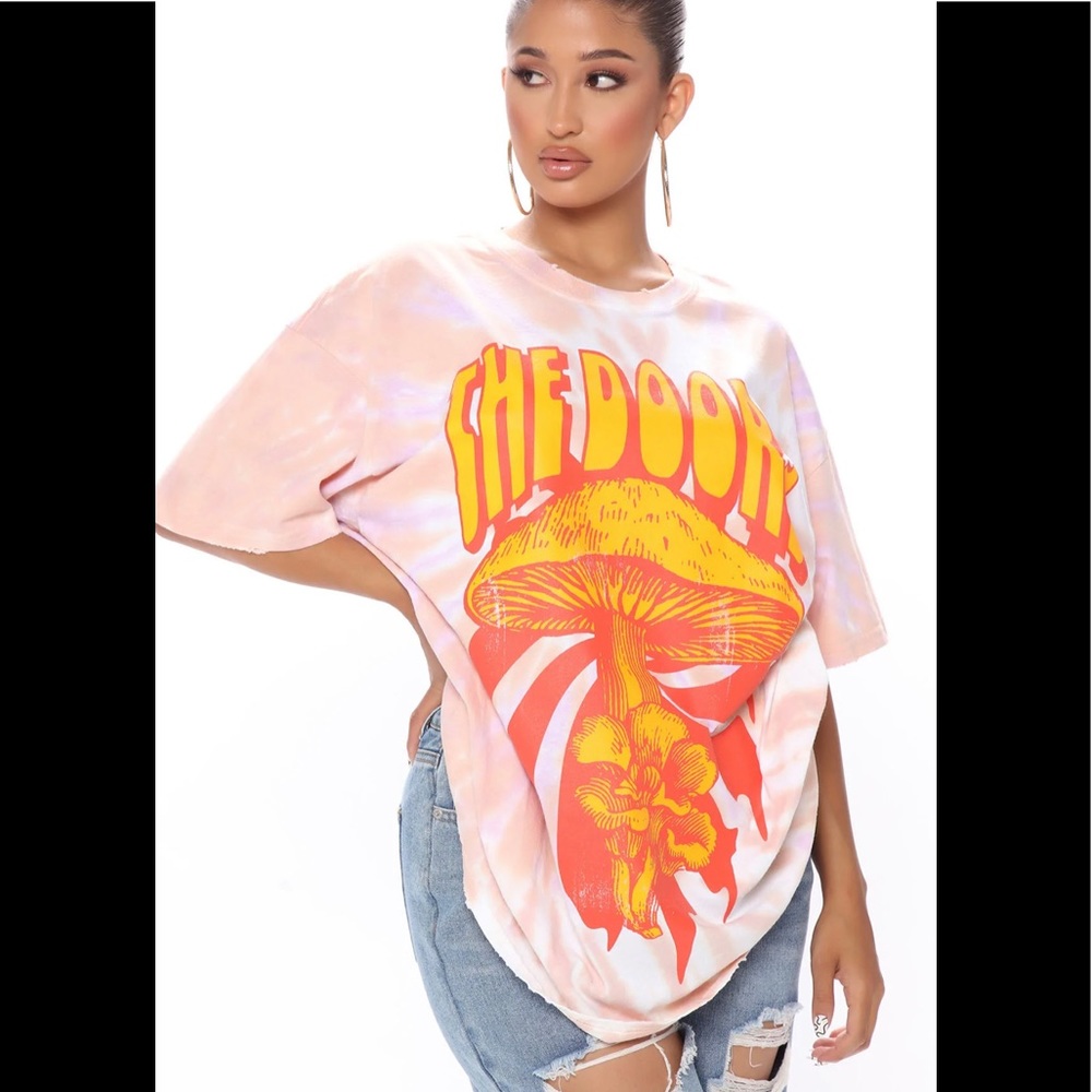 The Doors Tie Dye Distressed Oversized Top Orange/Combo NWOT SIZE 1X/2X